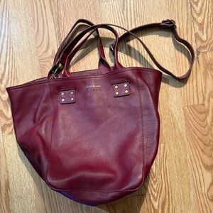 NWOT Large Lucky Brand Wine Red Leather Tote with Crossbody Strap